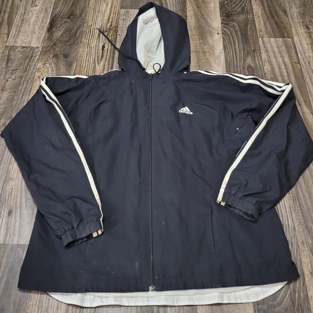 VTG Adidas  Windbreaker Jacket Mens 1X‎ - Black Y2k 90s Distressed